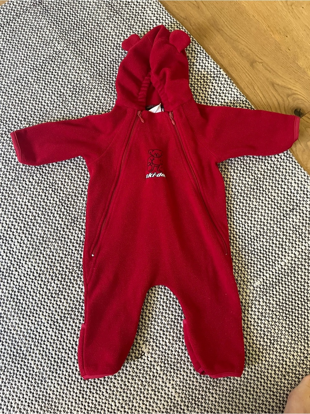 Red Infant Fleece Footed One-Piece with Hood